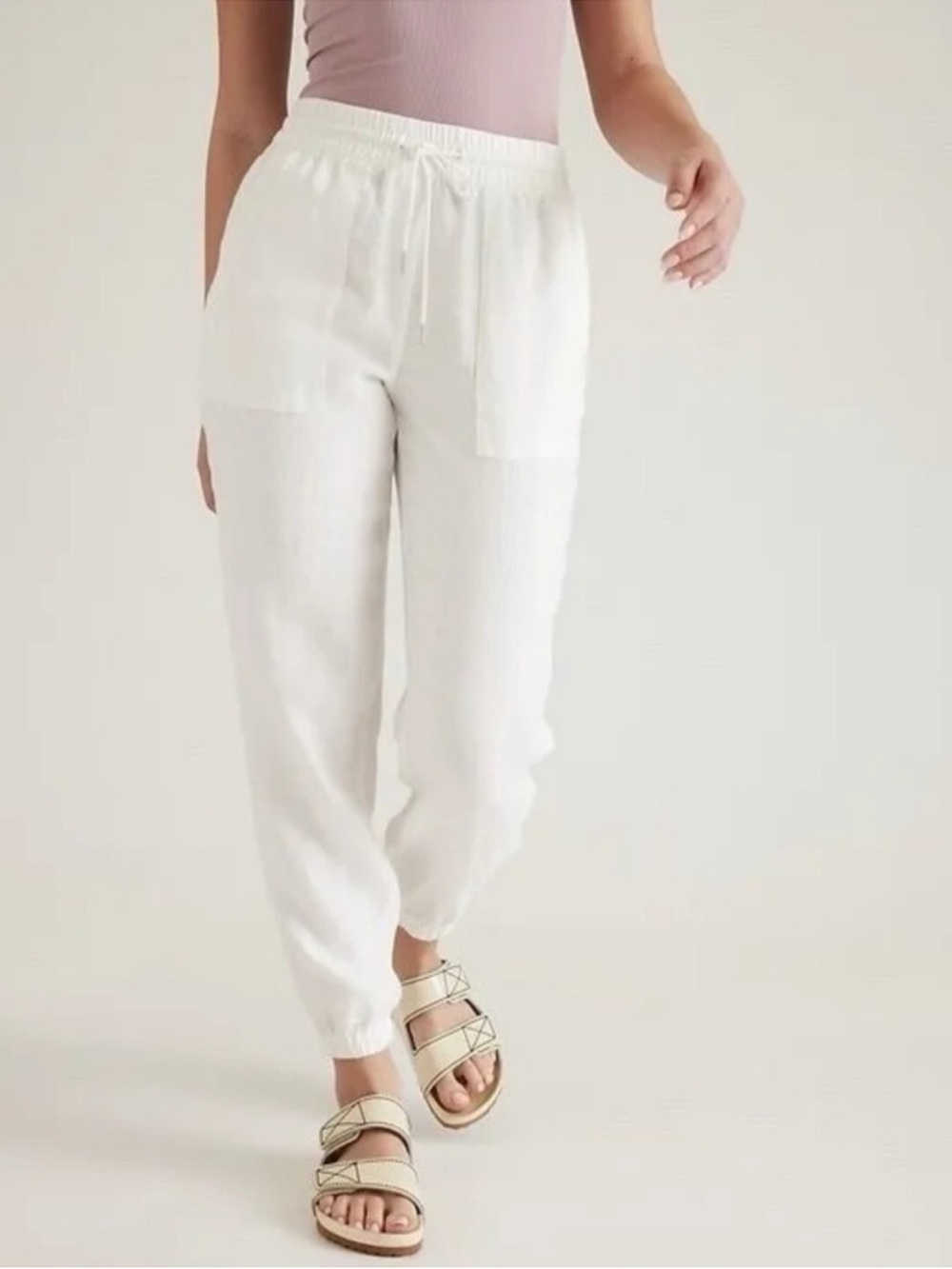 Athleta Cabo Linen Jogger Pants White Size 4 NWOT 100% Linen